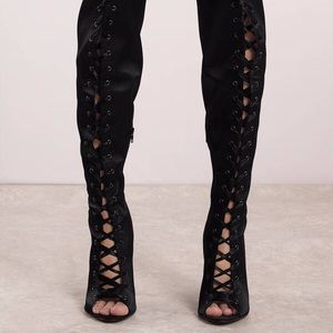 Thigh high lace up boots real leather lining